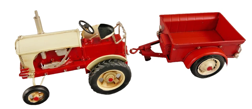 Traktor SCHLEPPER + HÄNGER Modell BLECHMODELL Oldtimer ROT DEKORATION  JMA268.1 - Bild 2 von 4