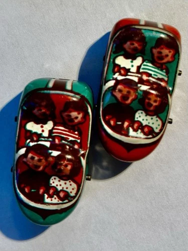 2 Vintage J CHEIN Metal Roller Coaster -RED & GREEN CARS-Very Good Condition!!