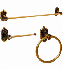 Antique Style Gold/Black Metal Wall Mounted 3pc Bath Set Towel Bar Ring TP
