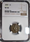 NGC VF-35 1859 Indian Head Cent, Attractive, Nearly XF specimen.
