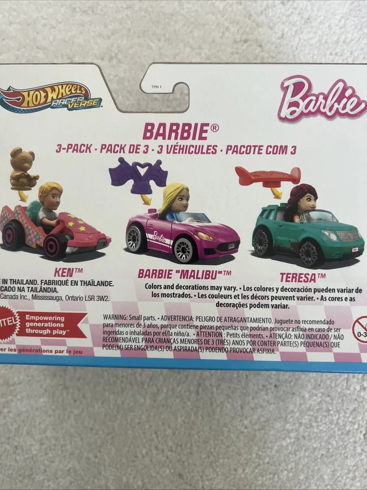 PAQUETE DE 3 HOT WHEELS RACER VERSO BARBIE MALIBU, KEN & TERESA NUEVO Foto 4 de 4