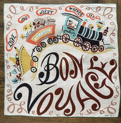 CARL TAIT Vintage Bon Voyage Handkerchief   Love & Best Wishes