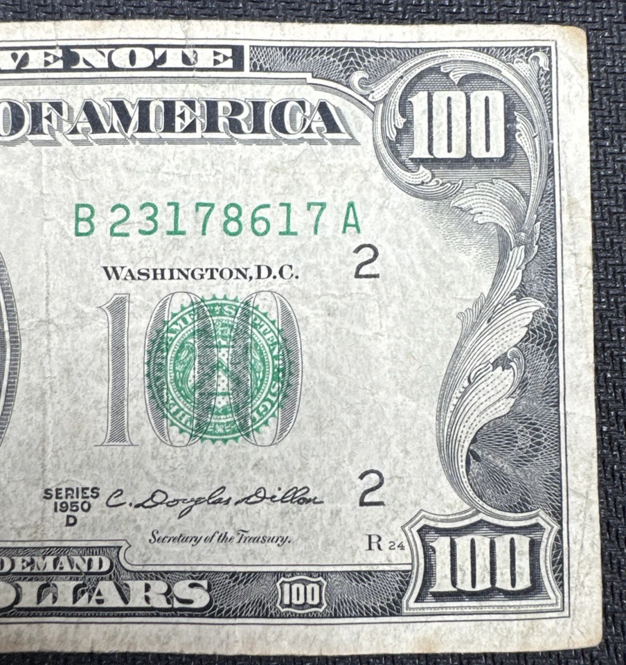 1950D FEDERAL RESERVE DOLLAR BILL NOTE SMALL FACE $100 B New York NY Estate Find - Image 2 of 3