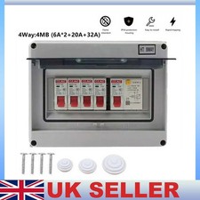4 Way Fuse Box Consumer Unit Isolator 4 MCB Circuit Breakers Shed Caravan Garage