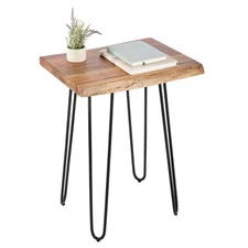 Natural Live Edge End Table - 15” x 20” x 27” Acacia Wood Side Table with Met...