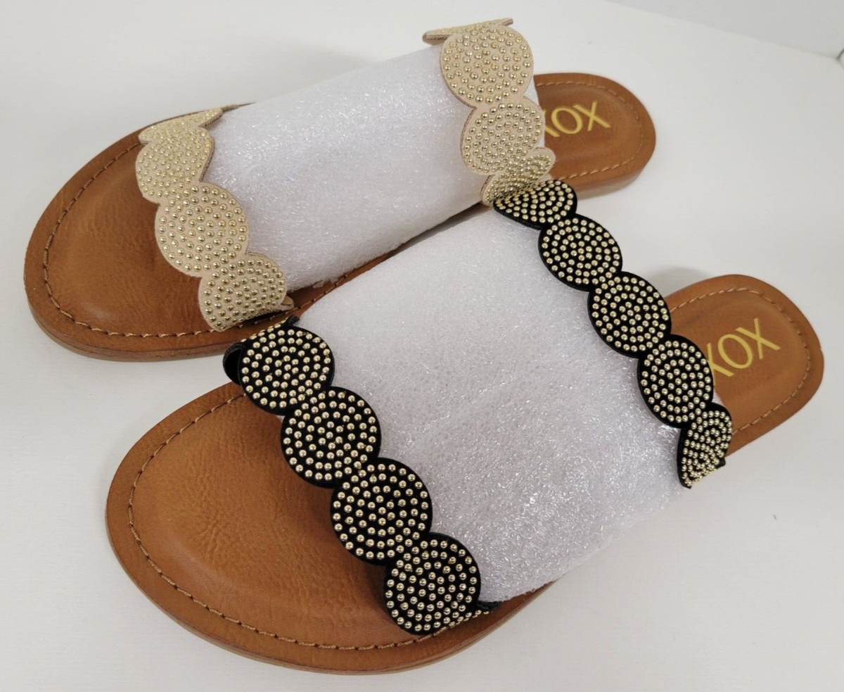 Mismatched Color Black/Nude): Women's XOXO Rahima Sandals Flats