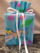 Disney Tinkerbell Hearts blue cotton fabric handmade, square tissue box cover