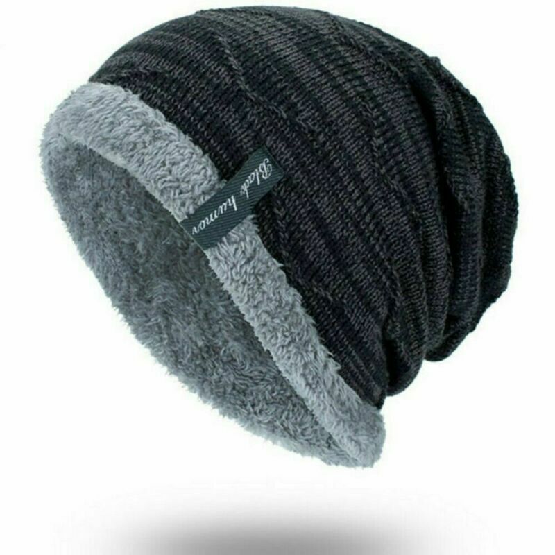 2 Pcs Unisex Winter Beanie Hat Knit Slouchy Thick Skull Cap, Black & Gray Spencer 2Pcs Men Women Winter Hat Knit Cable Visor Beanie  main image 2
