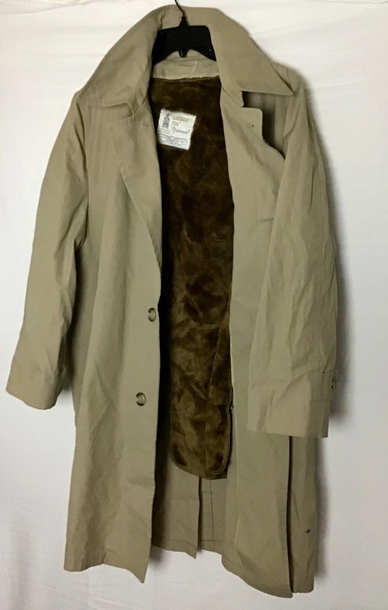 London Fog Maincoats Men s Size 42 SHORT Vintage Fur Lined Khaki