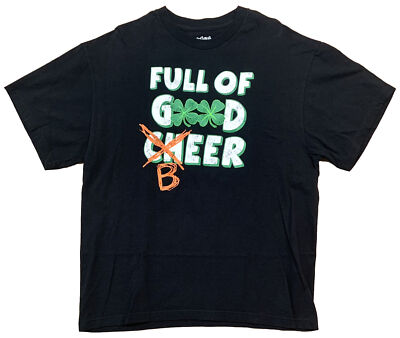 Full Of Good Beer/Cheer Four Leaf Clovers Irish Drinking T-shirt Size XL Black