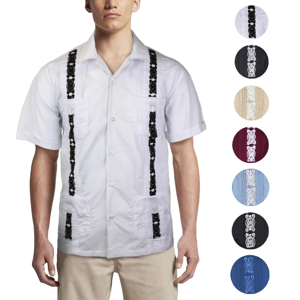 Guayabera Men's Cuban Beach Wedding Short Sleeve Button-Up Two Tone Dress Shirt
Opens in a new windo