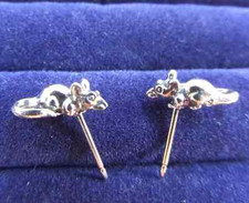 925 Sterling Silver Pierced Animal Tiny Mouse Stud Earrings 1.5 grams