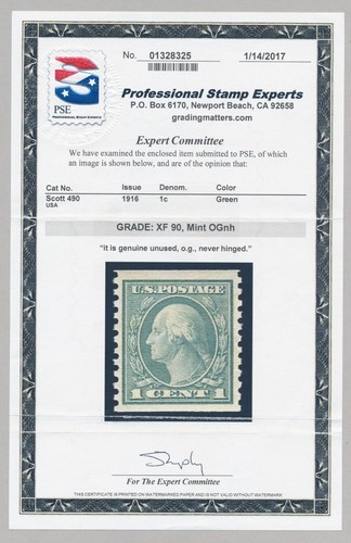 drbobstamps US Scott #490 Mint NH OG Coil Stamp w/XF 90 Grade PSE Cert - Picture 3 of 3