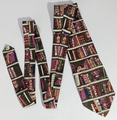 60'' Beverly Hills Polo Club Brown Multi Color Books Trophy Duck Necktie Neck Tie