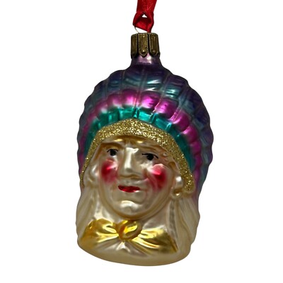 Vintage Neiman Marcus Christopher Radko Native American Glass Ornament NM RARE