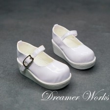 1/3SD BJD Doll Boat Shoes Student Leather Wedges Round-toe Buckle Bright White