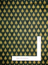 Christmas Amazing Stars Collection Gold Trees Dark Green Cotton Fabric Stof Yard