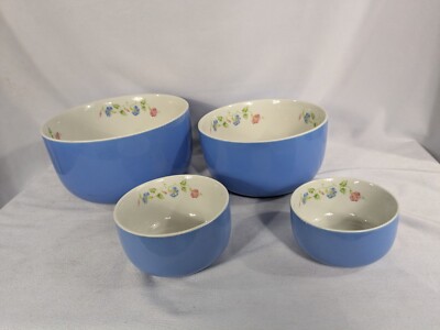 HALL'S SUPERIOR QUALITY KITCHENWARE BLUE MORNING GLORY NESTING BOWLS (4) VTG