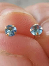 Blue Zircon Labcreated Round Cut Stud Earrings 14kt Solid Yellow Gold 