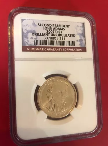 2007-D NGC Brilliant Uncirculated John Adams Presidental Dollar SECOND PRESIDENT
