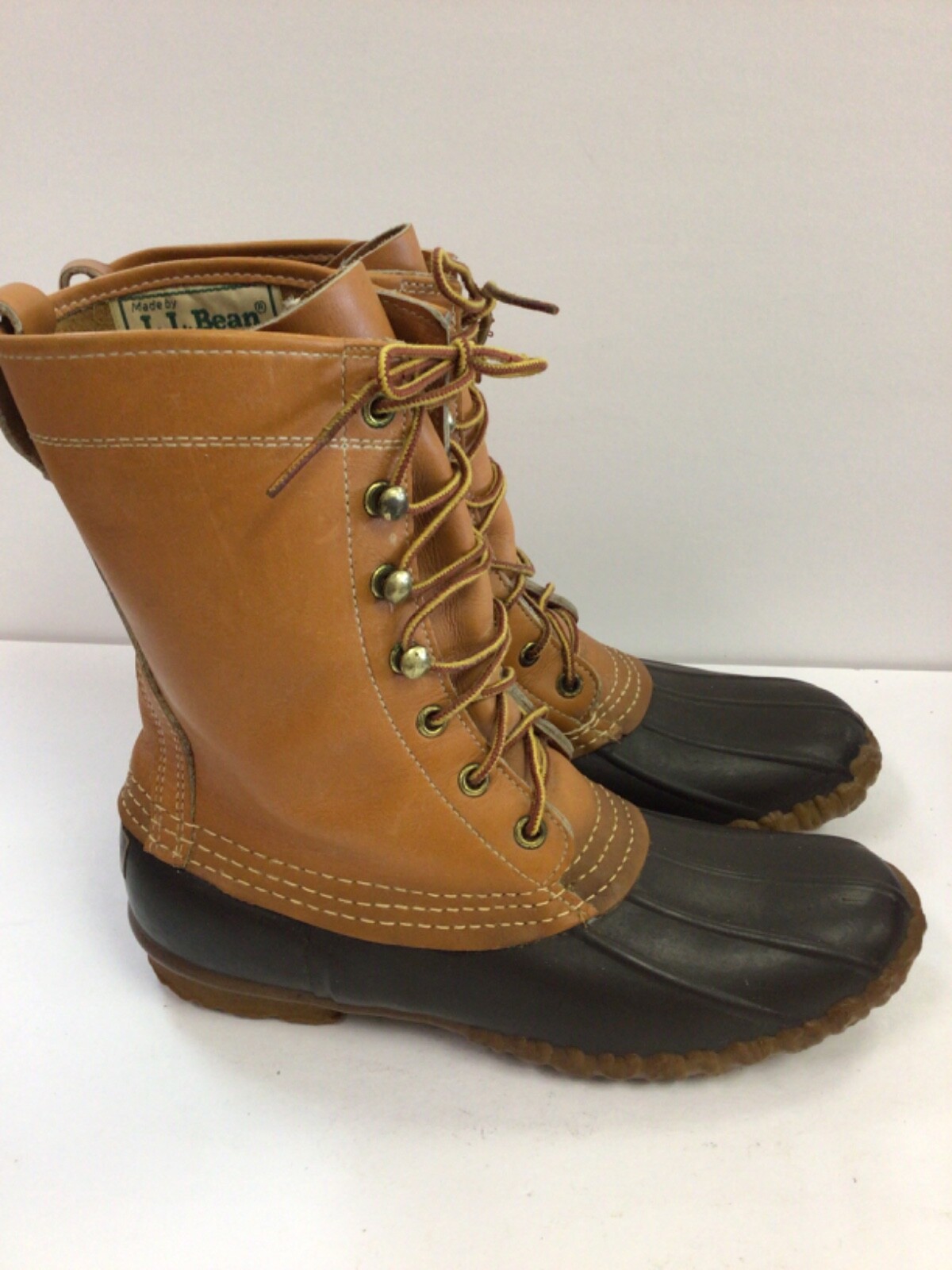 LL Bean Boots Vintage Unlined Brown Leather Maine Hunting Shoe Duck