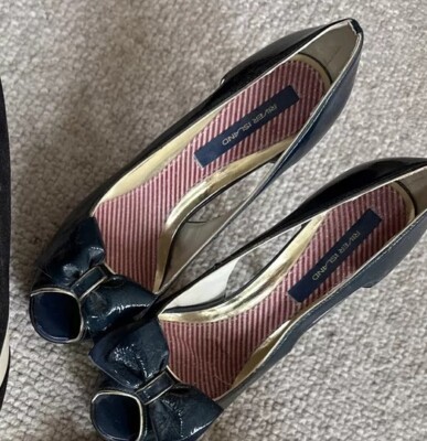 Blue Gold River Island High Heels Peeptoe Shoes Size UK