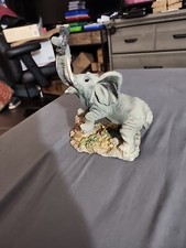 Wild Elephant Figurine Trunk Raised Holding Log - Resin - 8" see photos 