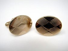 Vintage Cufflinks Jewelry: Gold Tone Ovals Cross Hatch Checkered Design