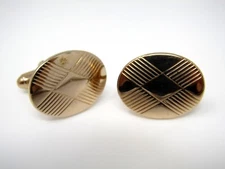 Vintage Cufflinks Jewelry: Gold Tone Ovals Cross Hatch Checkered Design