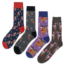 NWT Christmas Animal Dress Socks 4 Pack Novelty Men 8-12 Crazy Fun Sockfly