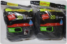 Hanes 20 PAIRS no show socks heel and toe cushioning BLACK SIZE 6-12 Wicking