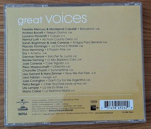 Great Songs CD mit Pavarotti, Bocelli, Lotti, Callas, Domingo, Lemper u. v. m. - Bild 2 von 4