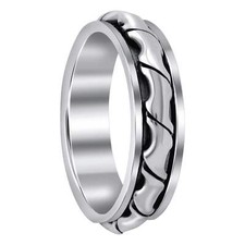 925 Sterling Silver Spinner Blaze Band Fidget Ring