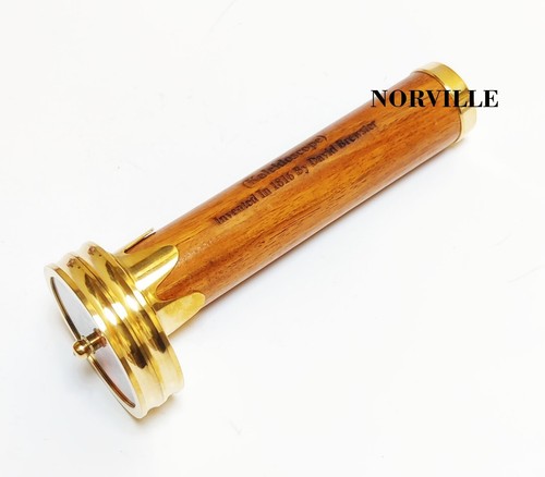Antique Wooden Brass Wheel Kaleidoscope For Child Kids Learning Optical Toy Gift - Foto 5 di 9