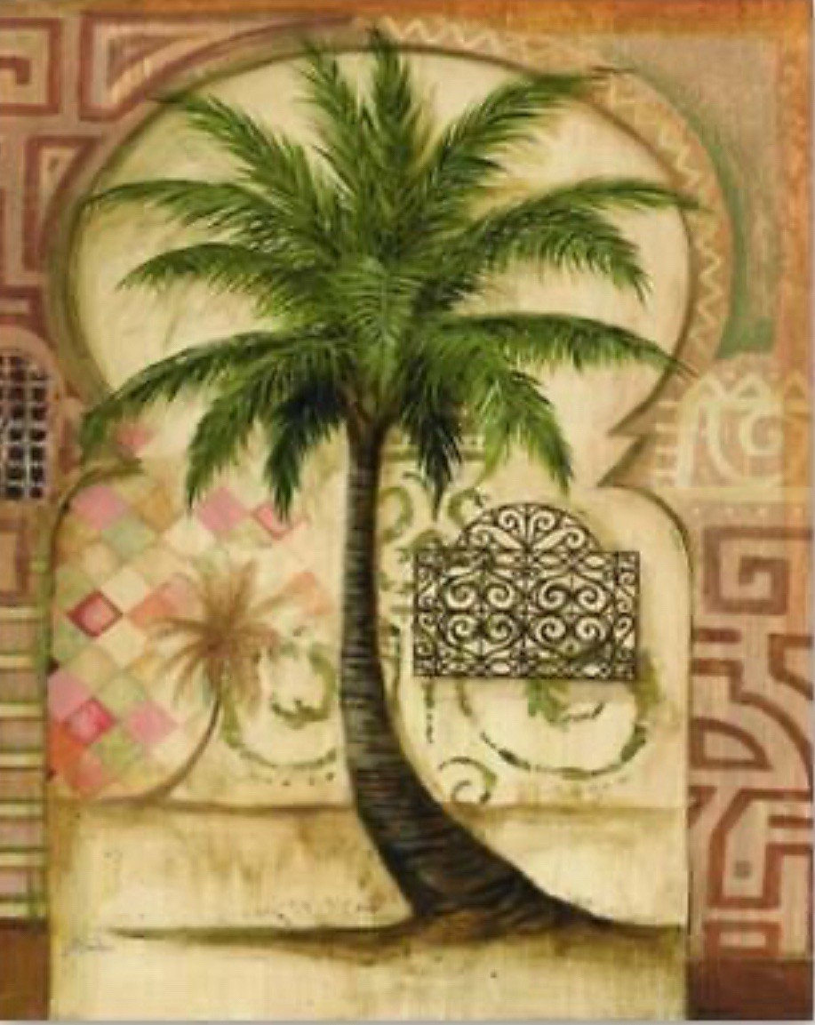 Wall Clock Tuscan Palm By Julia Hawkins / Hanging Wall Clock 10 x12” / OOAK