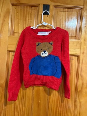 Vintage The Eagle s Eye Red Knit Teddy Bear Sweater Kids Made in Korea Size 6