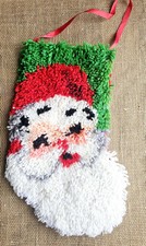 Vintage Latch hook Santa Christmas Stocking Complete 16.5"