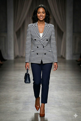 MaxMara Striped Double Breasted Nautical Blazer Jacket Size 4 US 38 IT
