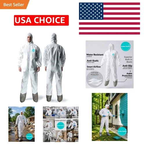 Microporous PE Heavy Duty Hazmat Suit with Hood & Built-In Boots - Safety First - product listing photo