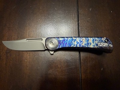 DREAMTECH D4055 Folding Pocket Knife Custom Titanium Handle Button lock