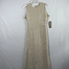 Jones & Co Tank Maxi Dress Womens 6 Shift Silk Blend Floral Beige Side Slits