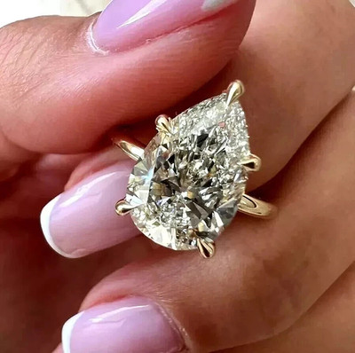 4ct Pear Cut Lab Created Diamond Engagement Solitaire Ring 14K Yellow ...