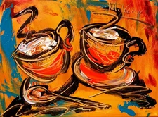 COFFEE   ARTIST ABSTRACT  - ORIGINAL OIL Painting  Stretched  CANVAS ARhtu5hT