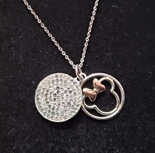 Silver Tone Disney Minnie Mouse Rhinestone Pendant Necklace 18in
