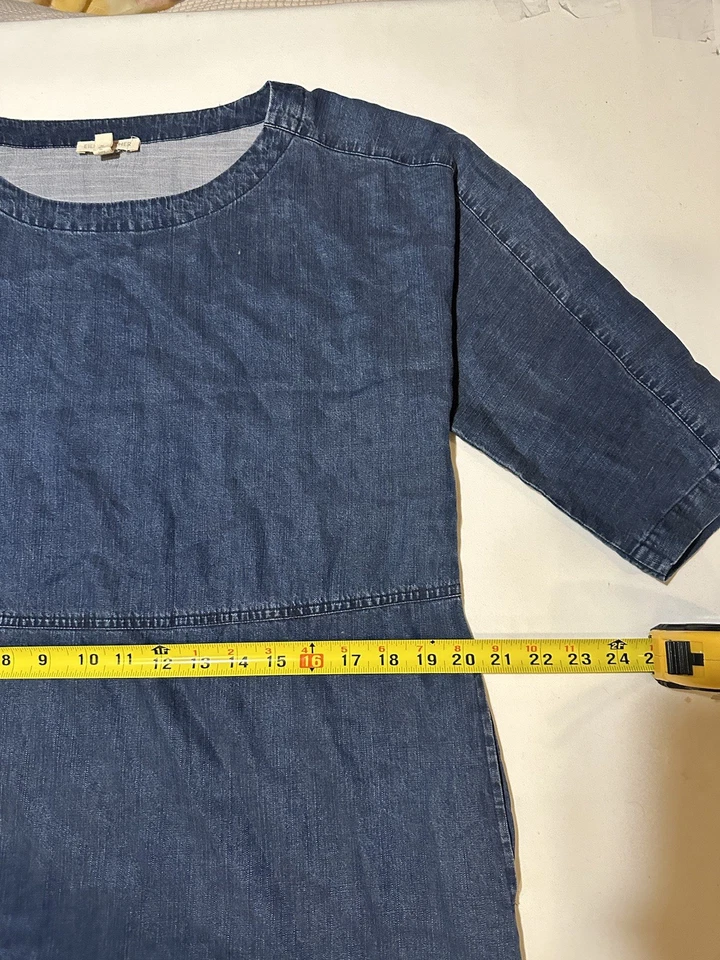 Eileen Fisher Tencel органический хлопок джинсовой ткани платье синий шамбре расслабленный крой богемное - Изображение 3 из 4