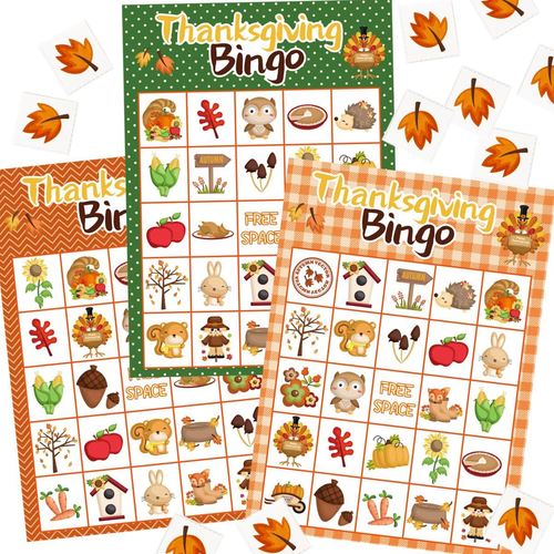 Thanksgiving Bingo Spiel für Kinder 24 Spieler 8 Designs Mehrfarbig Urlaub Herbst S - Bild 8 von 9