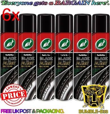 6 x Turtle Wax Black in a Flash Reifenverband Auto Außen Kunststoff Glanz 500ml