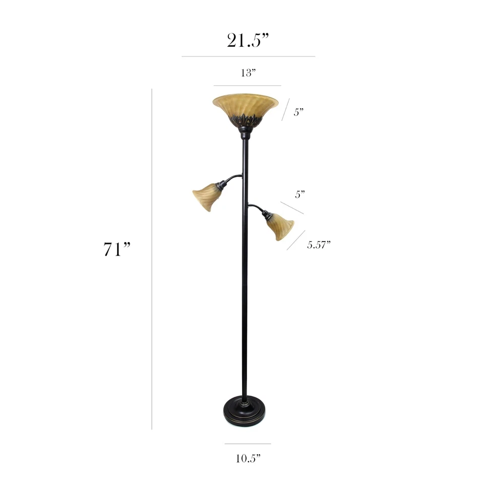 Lámpara de pie Elegant Designs LF2002-RBZ de 3 luces con pantallas de vidrio festoneado, 3,9, Foto 2 de 4