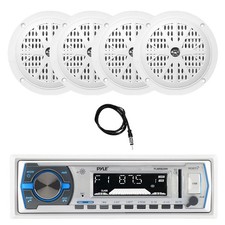Pyle In-Dash Marine MP3 Digital Stereo Receiver, 4x 4'' 100W Speakers, Antenna