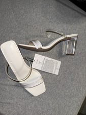 Ladies Clear Chunky Block Platform Heel, Transparent Heel And Strap